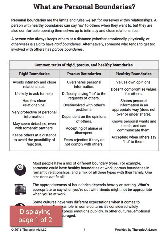 Boundaries Info Sheet Worksheet Therapist Aid Codependency