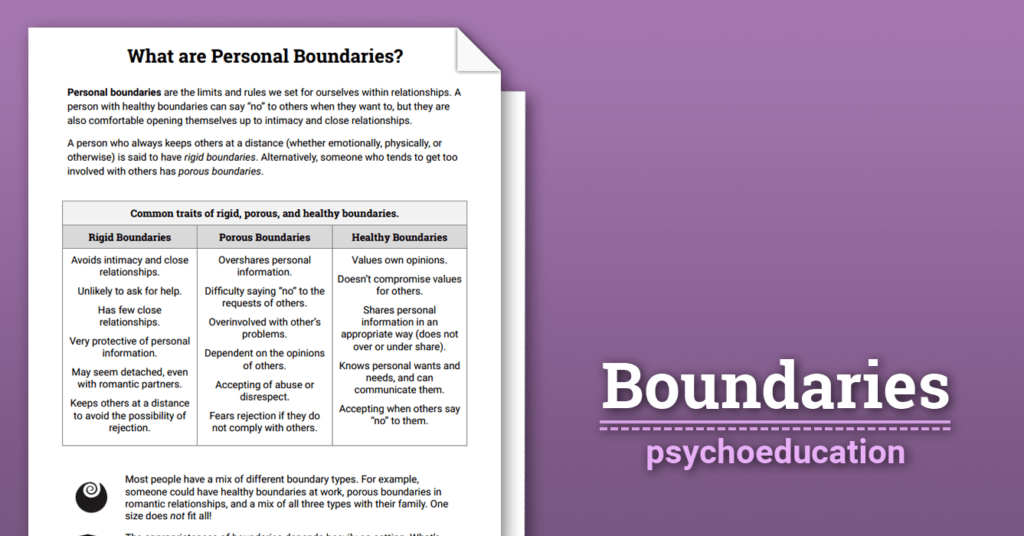 Boundaries Info Sheet Worksheet Therapist Aid Parenting 