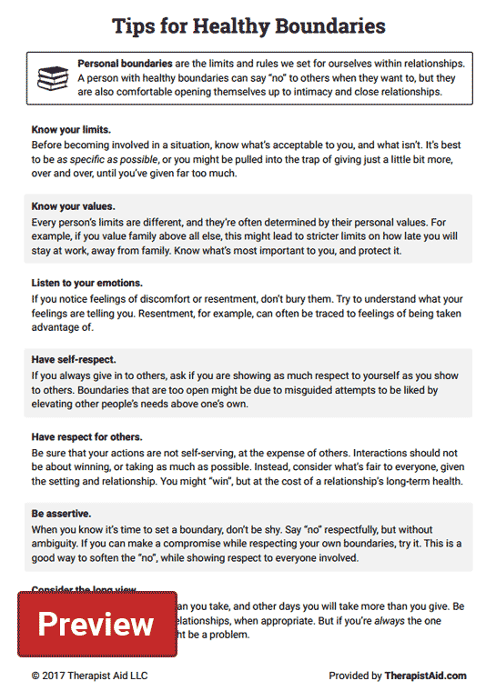 Boundaries Info Sheet Worksheet Therapist Aid Setting Boundaries Info 