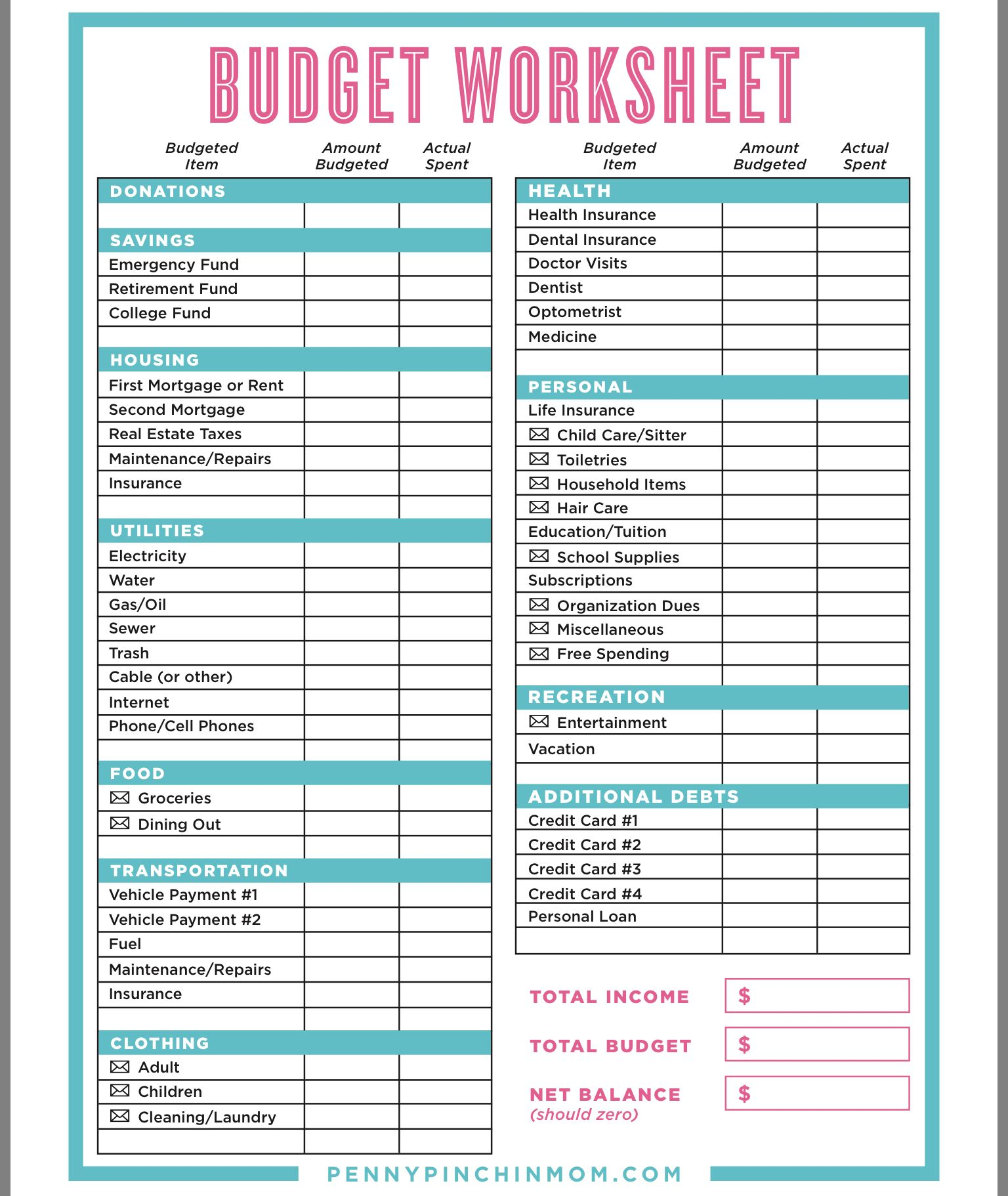 Therapist Aid Budgeting - TherapistAidWorksheets.net