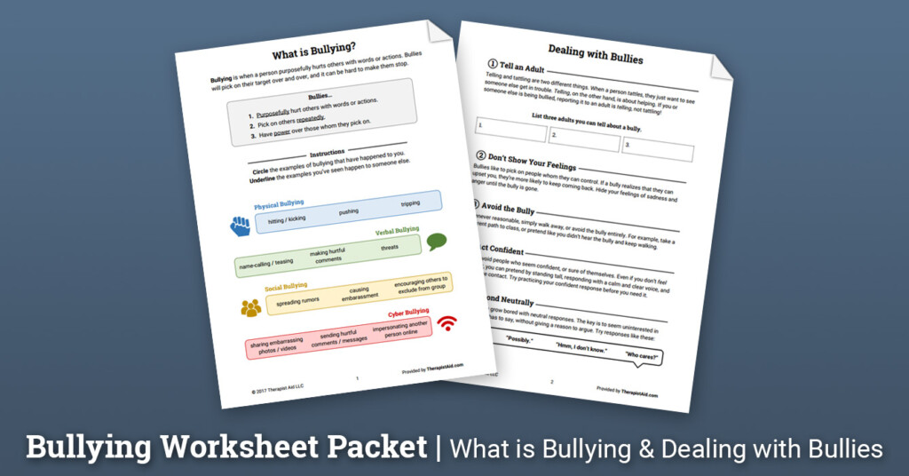 Bullying Worksheet Packet Worksheet Therapist Aid 36 Top Types 