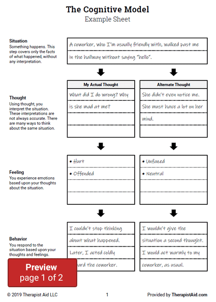 CBT Example And Practice Sheet Worksheet Therapist Aid