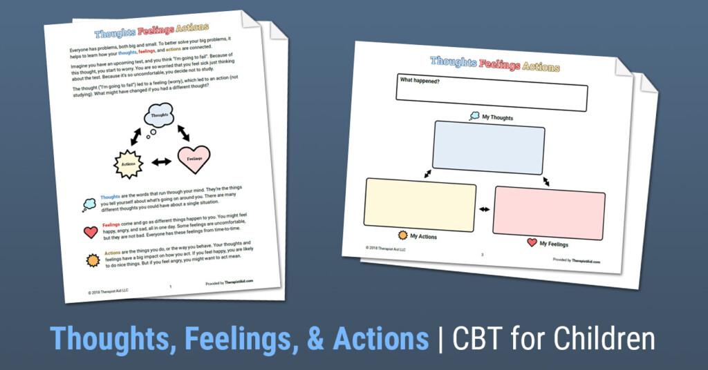 CBT For Kids Thoughts Feelings Actions Worksheet Therapist Aid