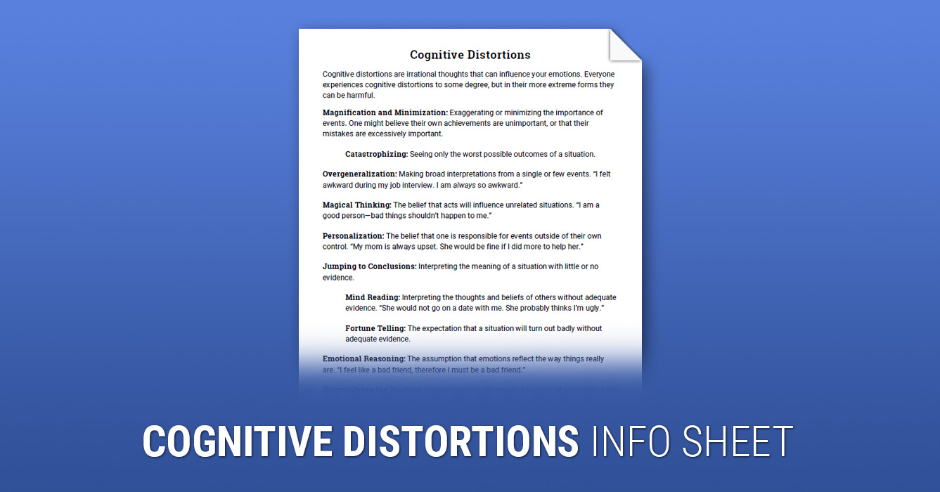 Therapist Aid Worksheets Cognitive Distortions - TherapistAidWorksheets.net