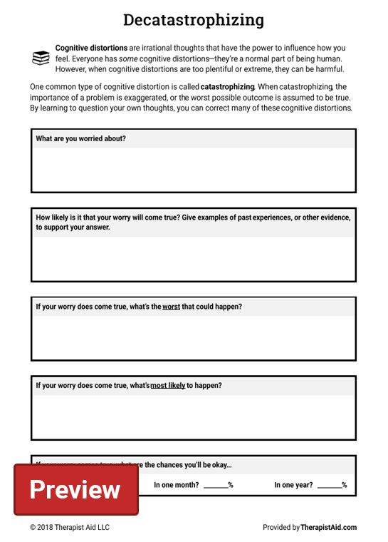 Cognitive Restructuring Decatastrophizing Worksheet Therapist Aid 