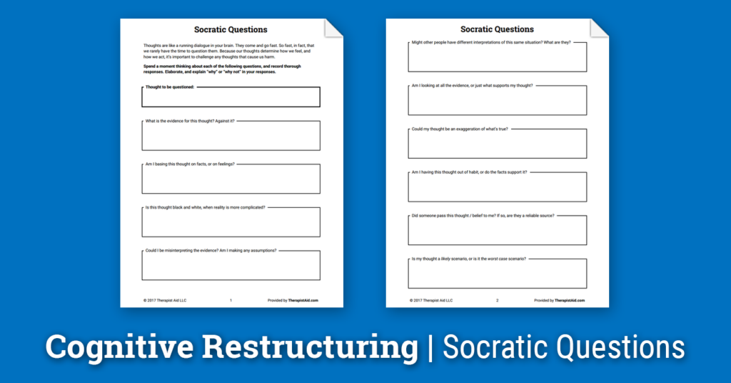 Cognitive Restructuring Socratic Questions Worksheet Therapist Aid 