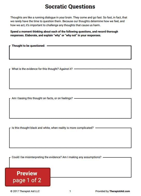 Cognitive Restructuring Socratic Questions Worksheet Therapist Aid