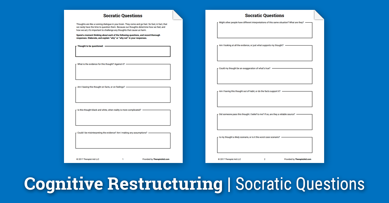 Cognitive Restructuring Socratic Questions Worksheet Therapist Aid