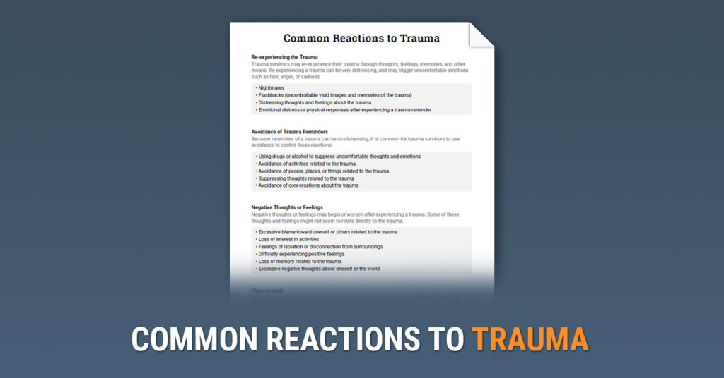 Common Reactions To Trauma Worksheet Therapist Aid