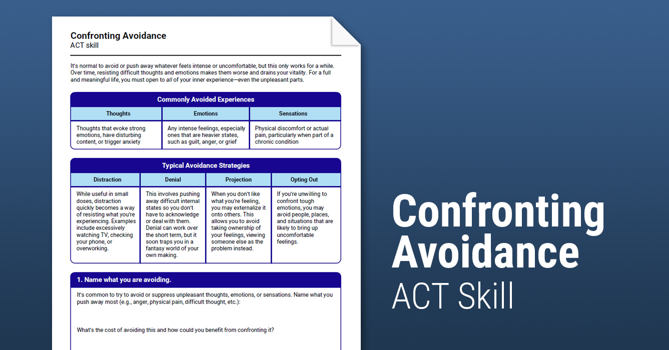 Confronting Avoidance ACT Skill Worksheet Therapist Aid