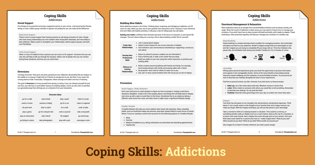 Coping Skills Addictions Worksheet Therapist Aid Coping Skills Worksheets