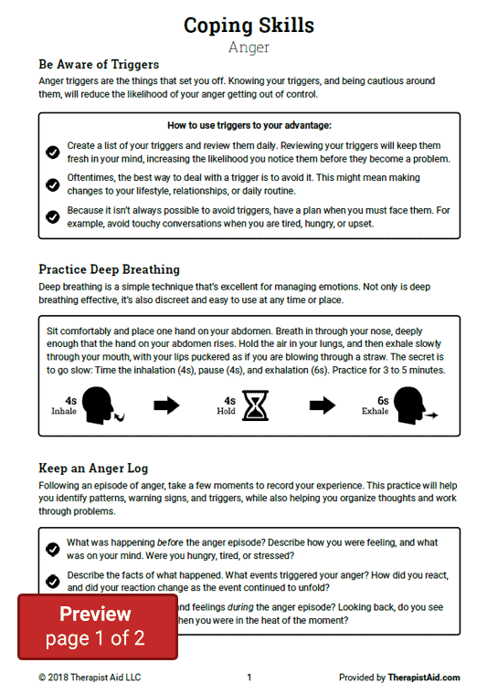 Coping Skills Anger Worksheet In 2020 Anger Coping Skills Coping 