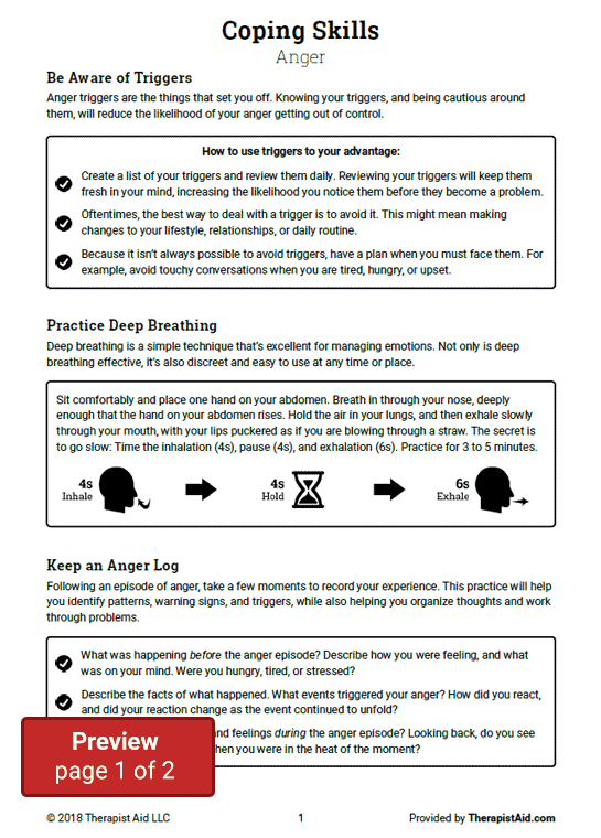 Coping Skills Anger Worksheet In 2020 Anger Coping Skills Coping