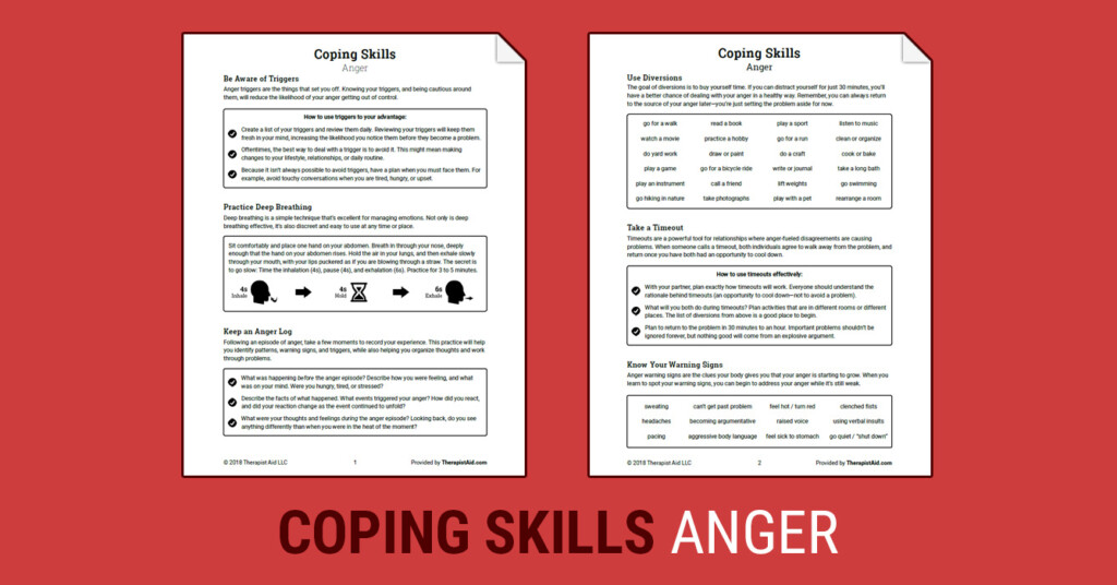 Coping Skills Anger Worksheet Therapist Aid