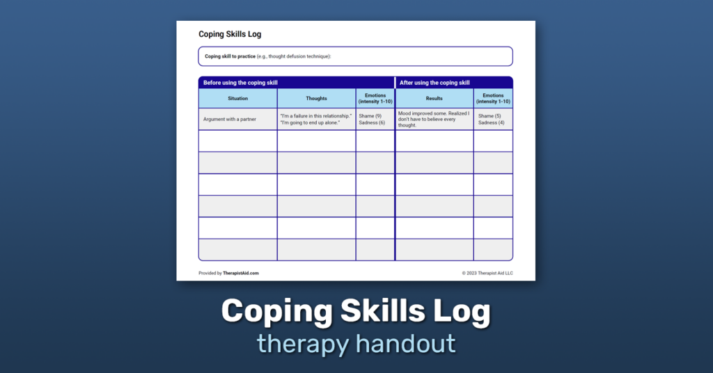 Coping Skills Log Worksheet Therapist Aid