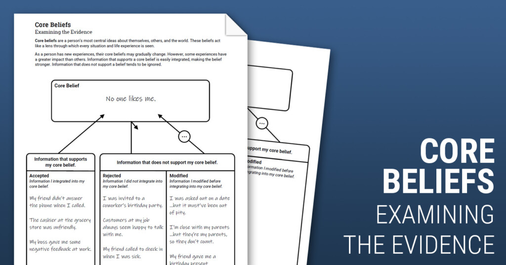 Core Beliefs Examining The Evidence Worksheet Therapist Aid