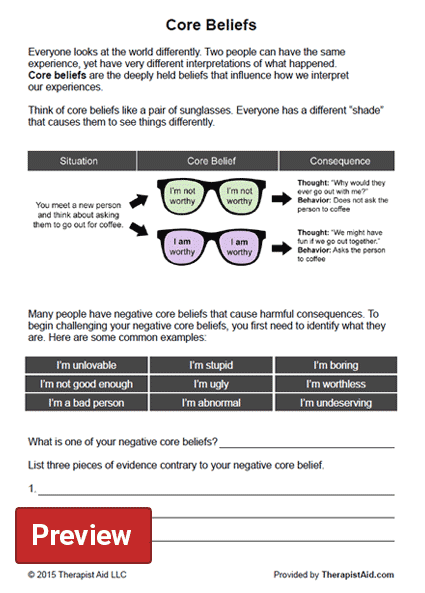 Core Beliefs Worksheet Gallery Swigert