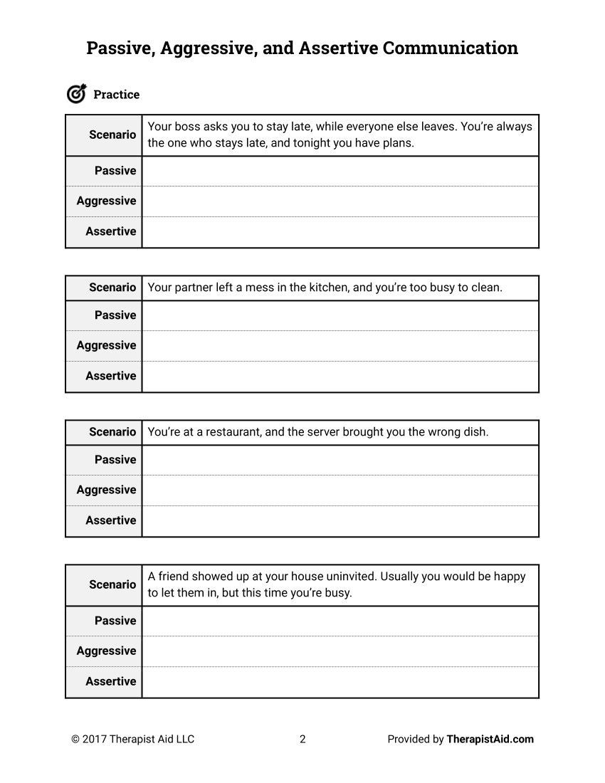 Couples Therapy Worksheets Assertive Communication Therapy Worksheets