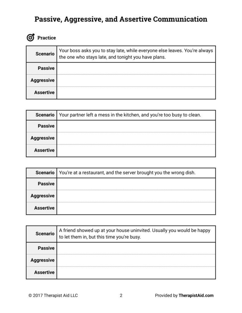 Couples Therapy Worksheets Assertive Communication Therapy Worksheets