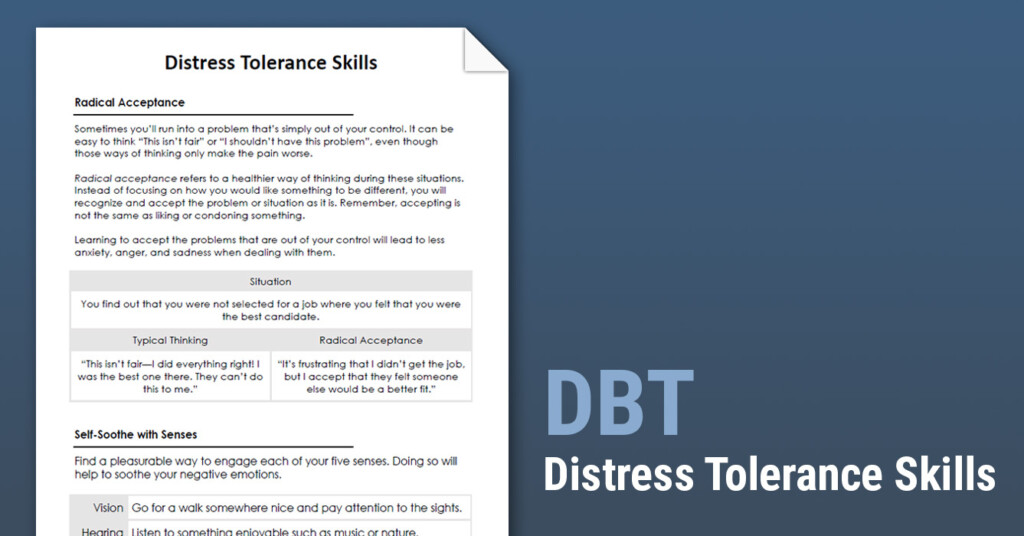 DBT Distress Tolerance Skills Worksheet Therapist Aid