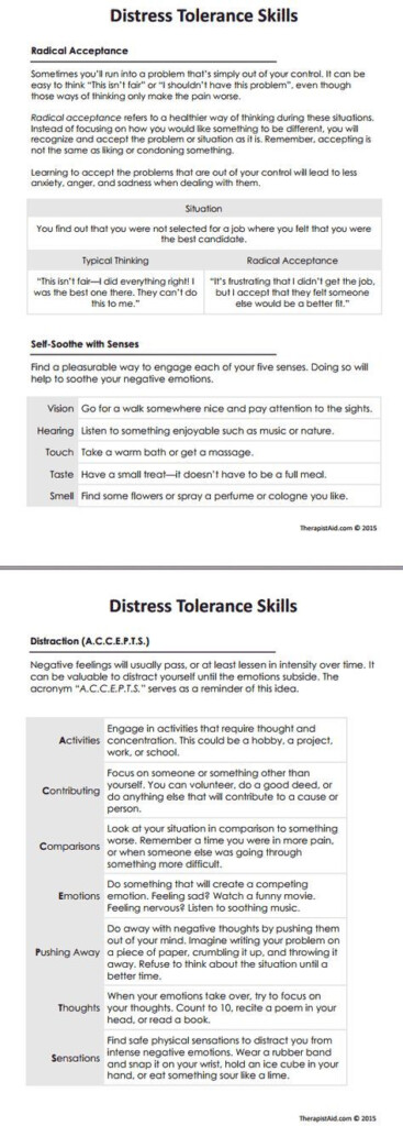 DBT Distress Tolerance Skills Worksheet Therapist Aid Distress 