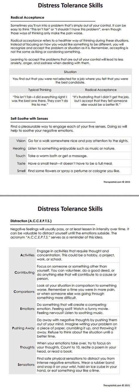 DBT Distress Tolerance Skills Worksheet Therapist Aid Distress