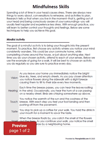 DBT Mindfulness Skills Worksheet Coping Skills Dbt Guided 