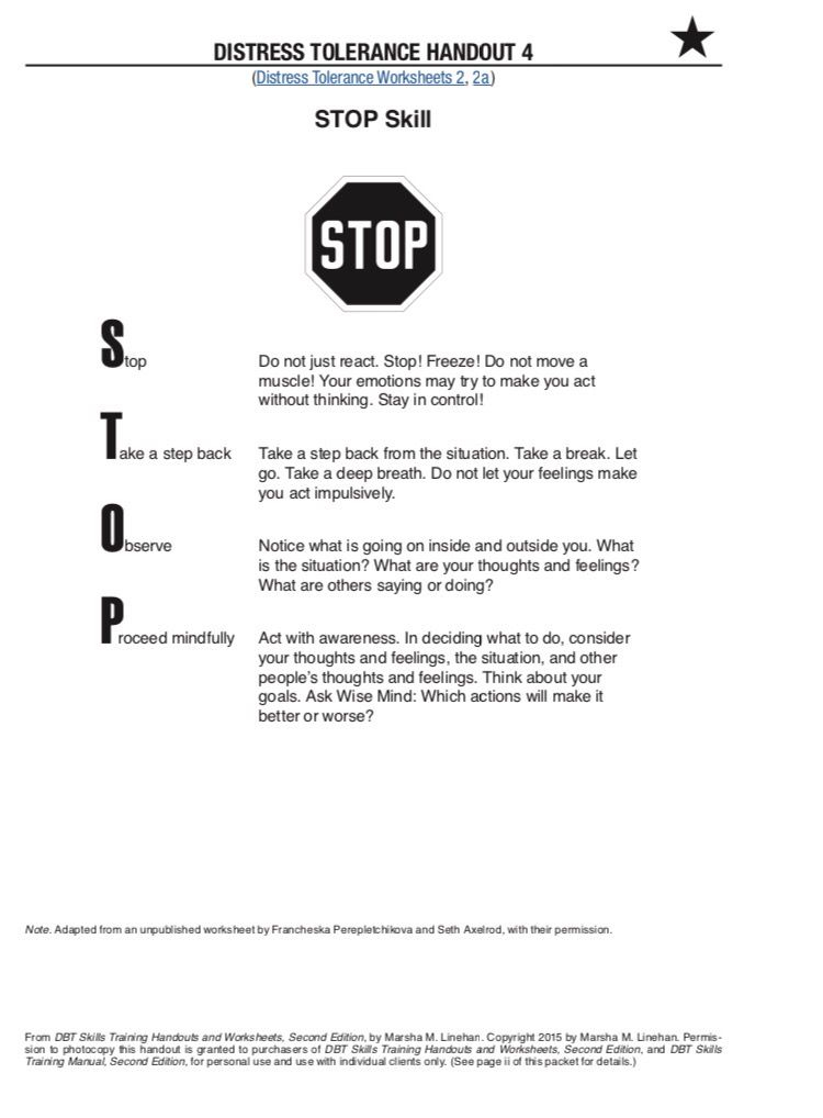 Dbt Stop Skill Worksheet