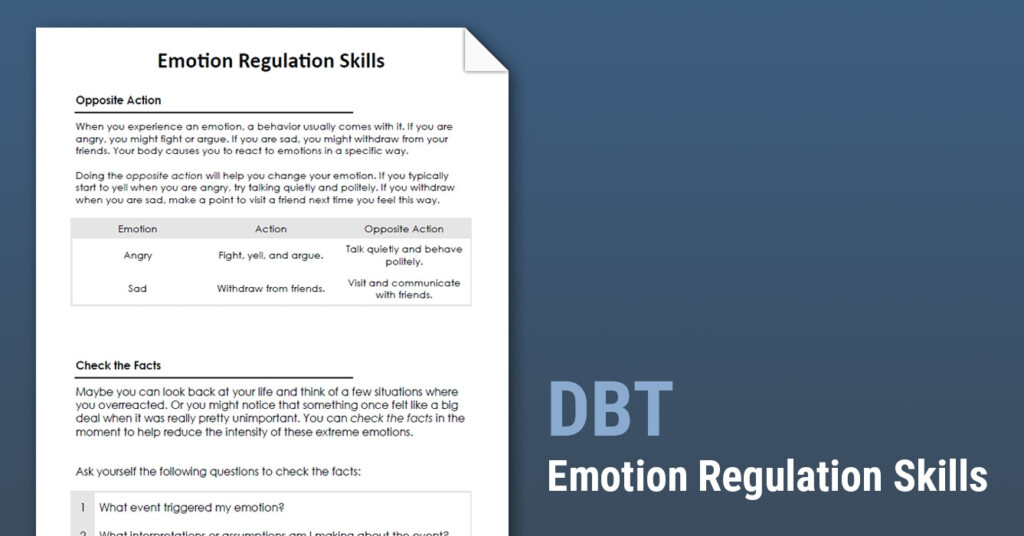 Emotion Regulation Worksheet Therapist Aid DBT Worksheets