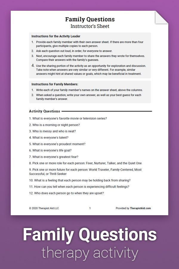 Family Questions Activity Worksheet Therapist Aid Family Therapy 
