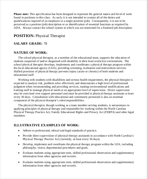 FREE 9 Sample Physical Therapist Job Description Templates In PDF MS 