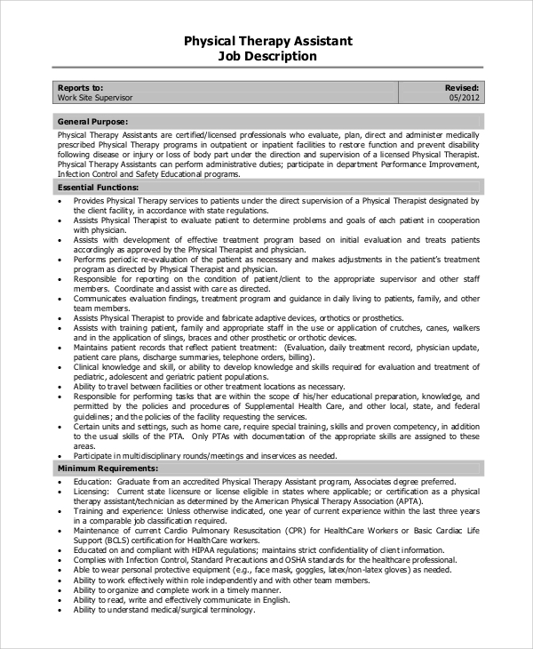FREE 9 Sample Physical Therapist Job Description Templates In PDF MS 