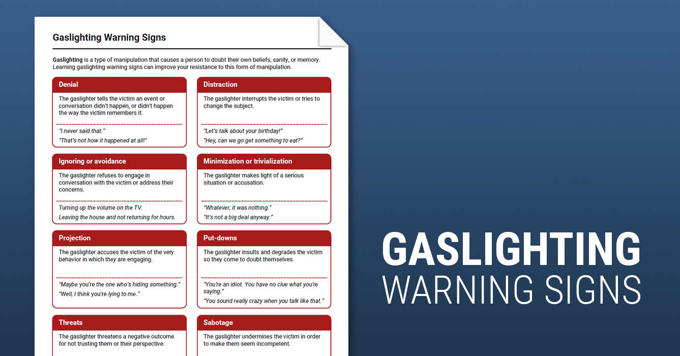 Gaslighting Warning Signs Worksheet Therapist Aid