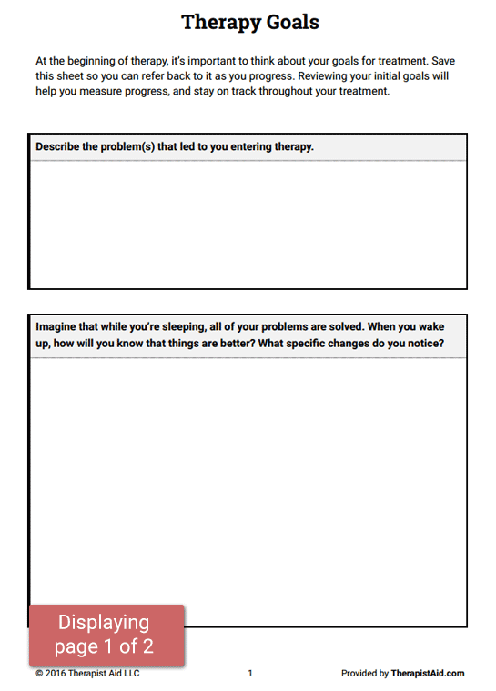 Goals For Therapy Worksheet