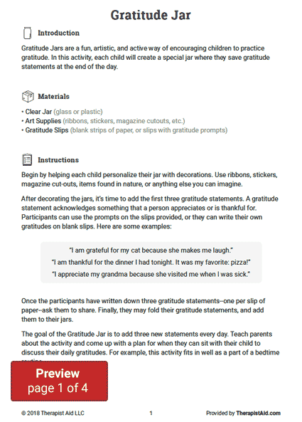 Gratitude Jar Activity Worksheet Therapist Aid