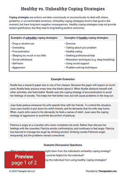 Healthy Vs Unhealthy Coping Strategies Worksheet Therapist Aid Coping 