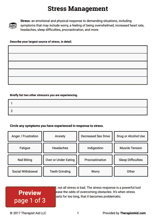 Introduction To Stress Management Worksheet Therapist Aid Stress The 