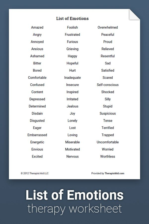 List Of Emotions Worksheet Therapist Aid List Of Emotions Words 