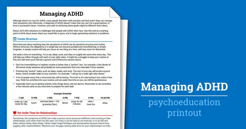 Managing Adhd Worksheet Therapist Aid Db excel
