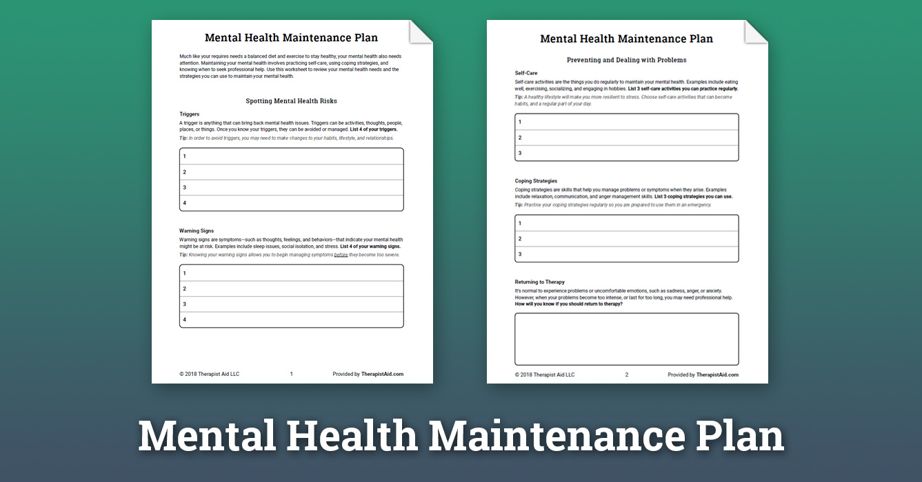 Therapist Aid Mental Health Maintenance Plan - TherapistAidWorksheets.net