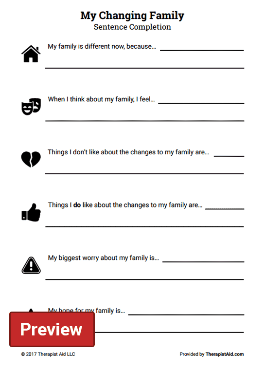 My Changing Family Sentence Completion Worksheet Therapist Aid 