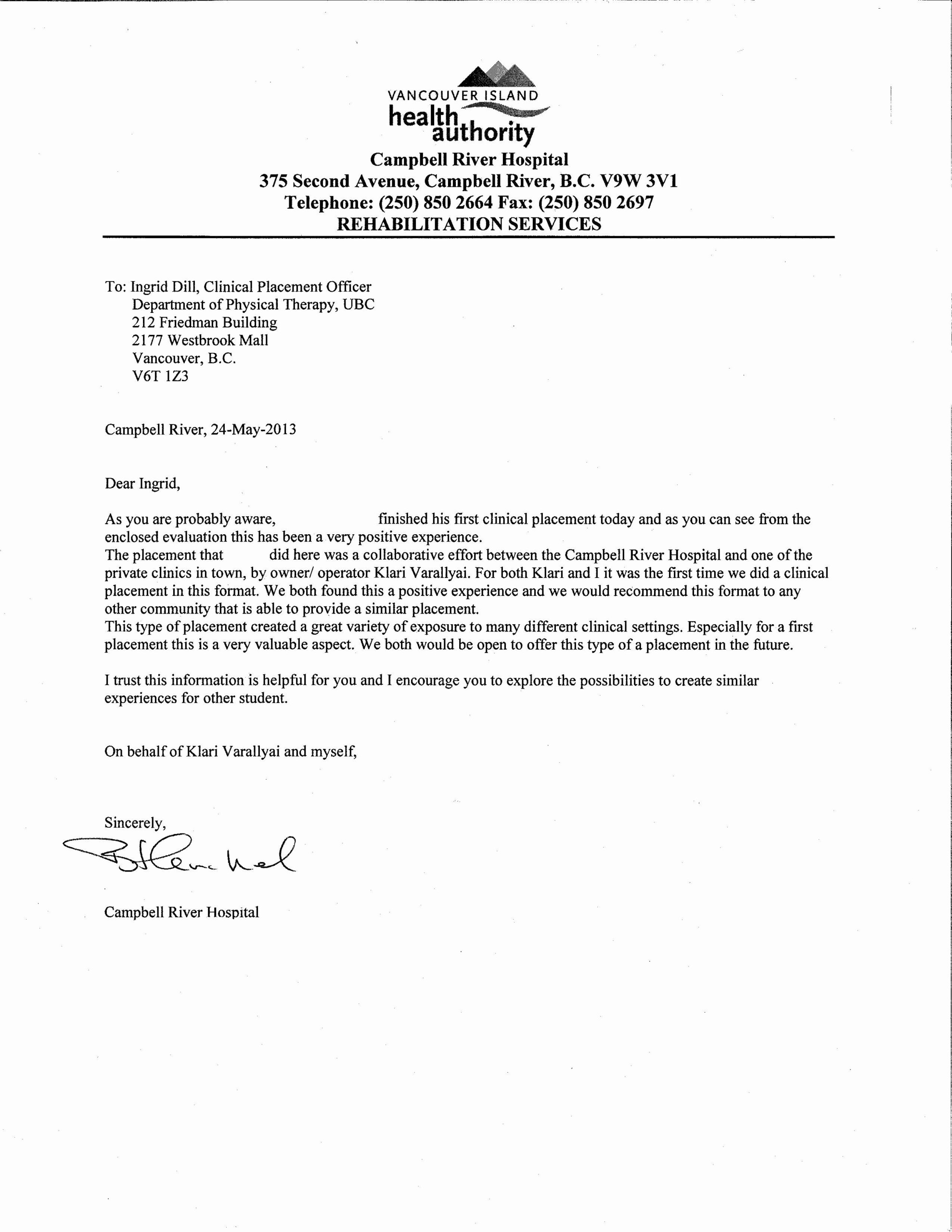 Occupational Therapy Letter Of Recommendation Unique Letter Re