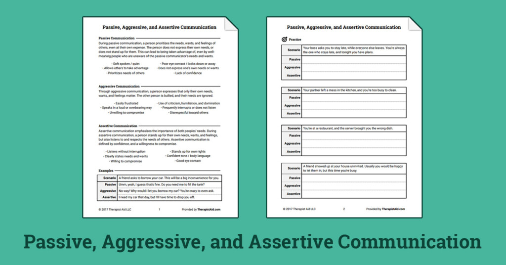 Passive Aggressive And Assertive Communication Worksheet 