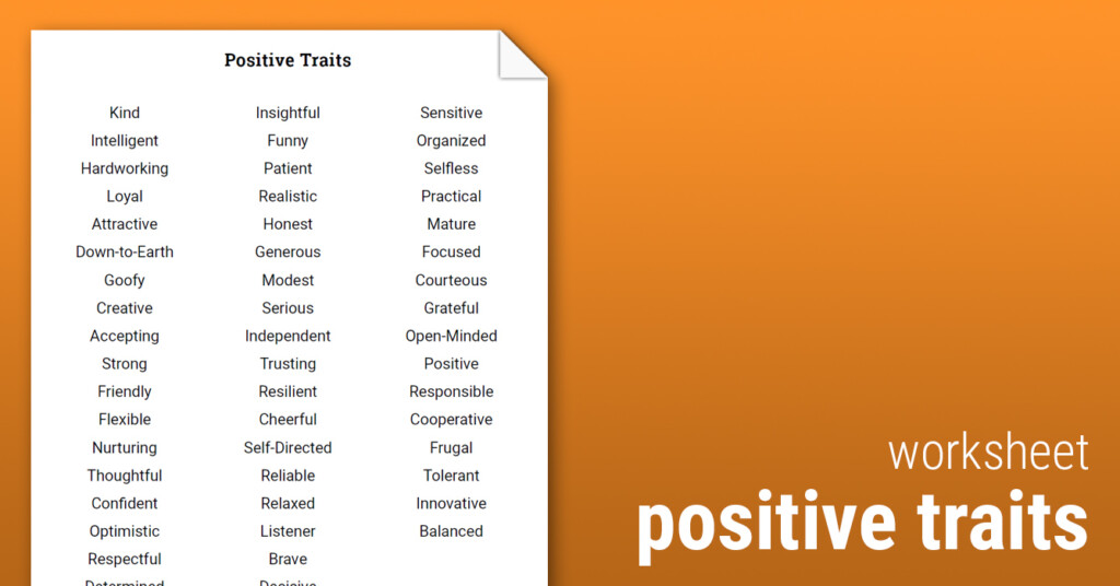 Positive Traits Worksheet Therapist Aid Freebie 200 Character 