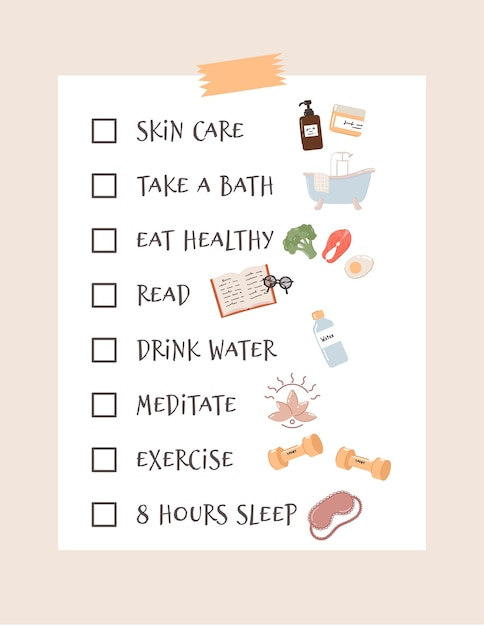 Premium Vector Self care Checklist And Routine To Do Ideas Includes 