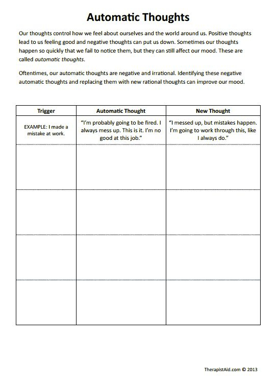 Printables Automatic Negative Thoughts Worksheet Therapy Worksheets 