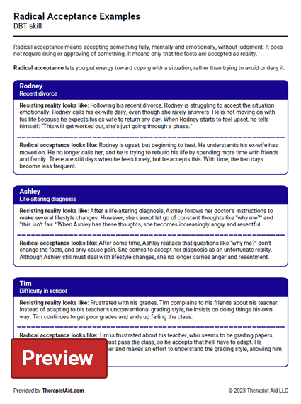 Radical Acceptance Examples Worksheet Therapist Aid Radical 