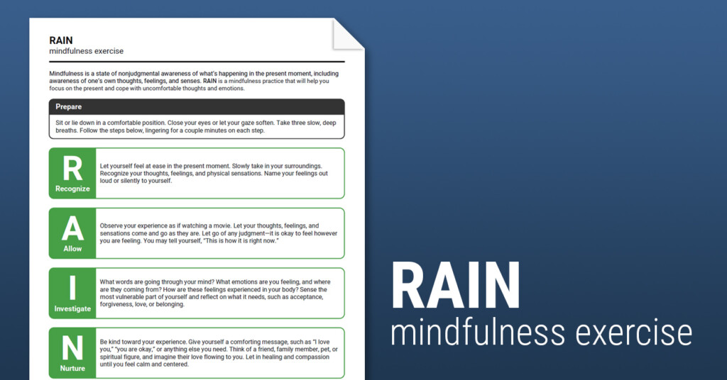 RAIN Mindfulness Technique Worksheet Therapist Aid