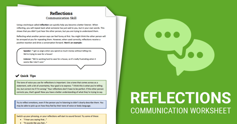 Reflections Communication Skill Worksheet Therapist Aid Anger 