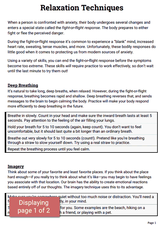 Relaxation Techniques Worksheet Therapist Aid